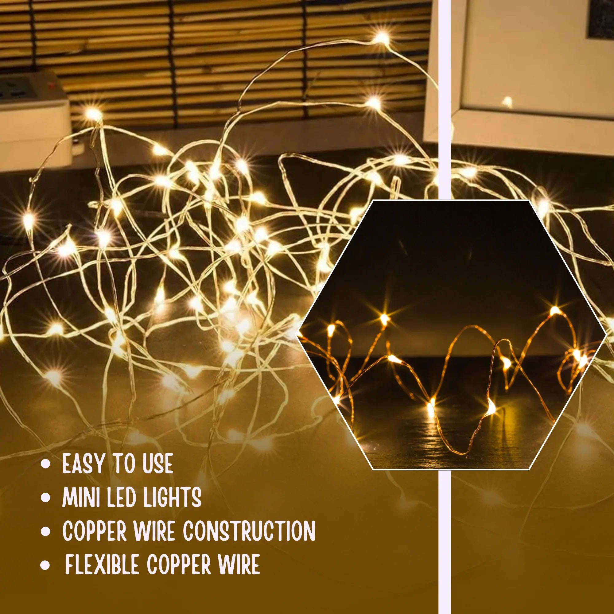 LED Copper Wire String Lights Mini 3AA Battery Operated/Powered Copper Wire LED Firefly Lights for Bedroom Decoration Wedding Home Christmas Parties Holiday (White, 5M - 50LED) [Energy Class A] - Mode Blend