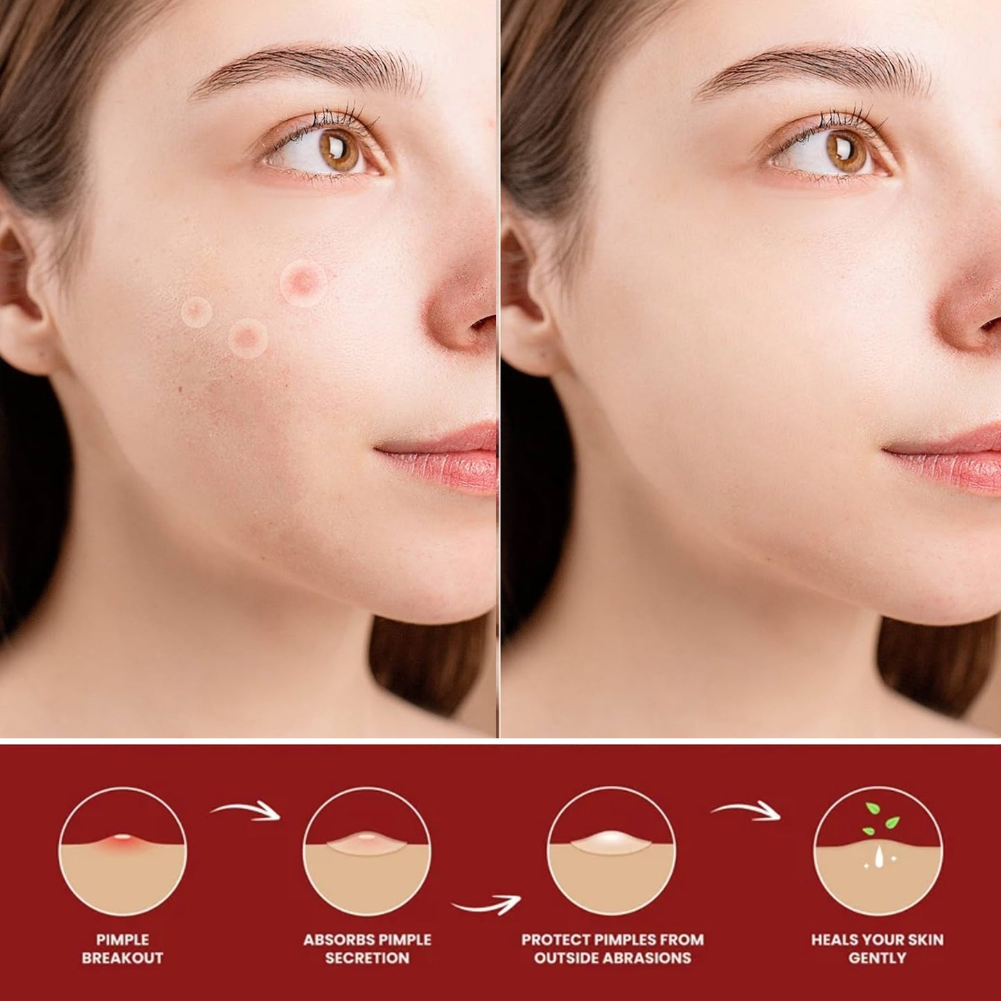 Mode Blend Invisible Hydrocolloid Acne Patches placed next to makeup products, showcasing their makeup-friendly quality