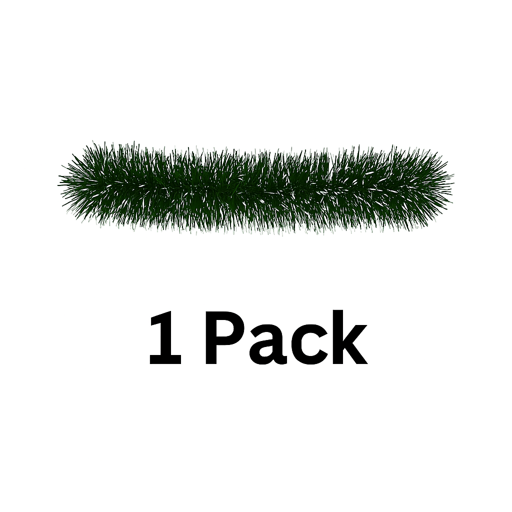 Snow-Tipped Green Christmas Tinsel – 2m Traditional 6-Ply Decoration
