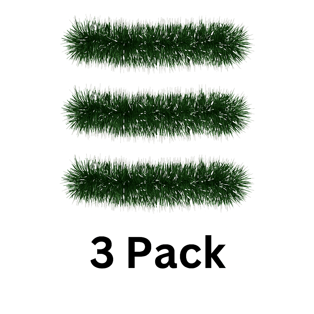 Snow-Tipped Green Christmas Tinsel – 2m Traditional 6-Ply Decoration