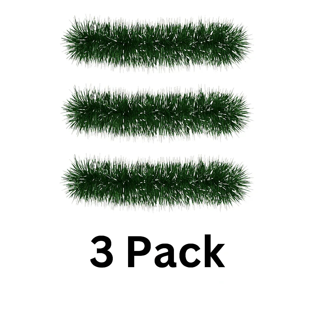Snow-Tipped Green Christmas Tinsel – 2m | Classic 6-Ply Christmas Tree & Home Decoration - Mode Blend