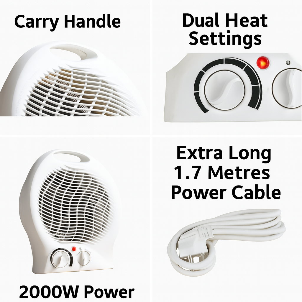 Daewoo Upright Fan Heater 2000W with Dual Heat Settings and Carry Handle