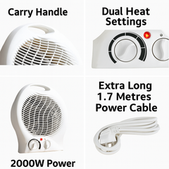 Daewoo Upright Fan Heater 2000W with Dual Heat Settings and Carry Handle