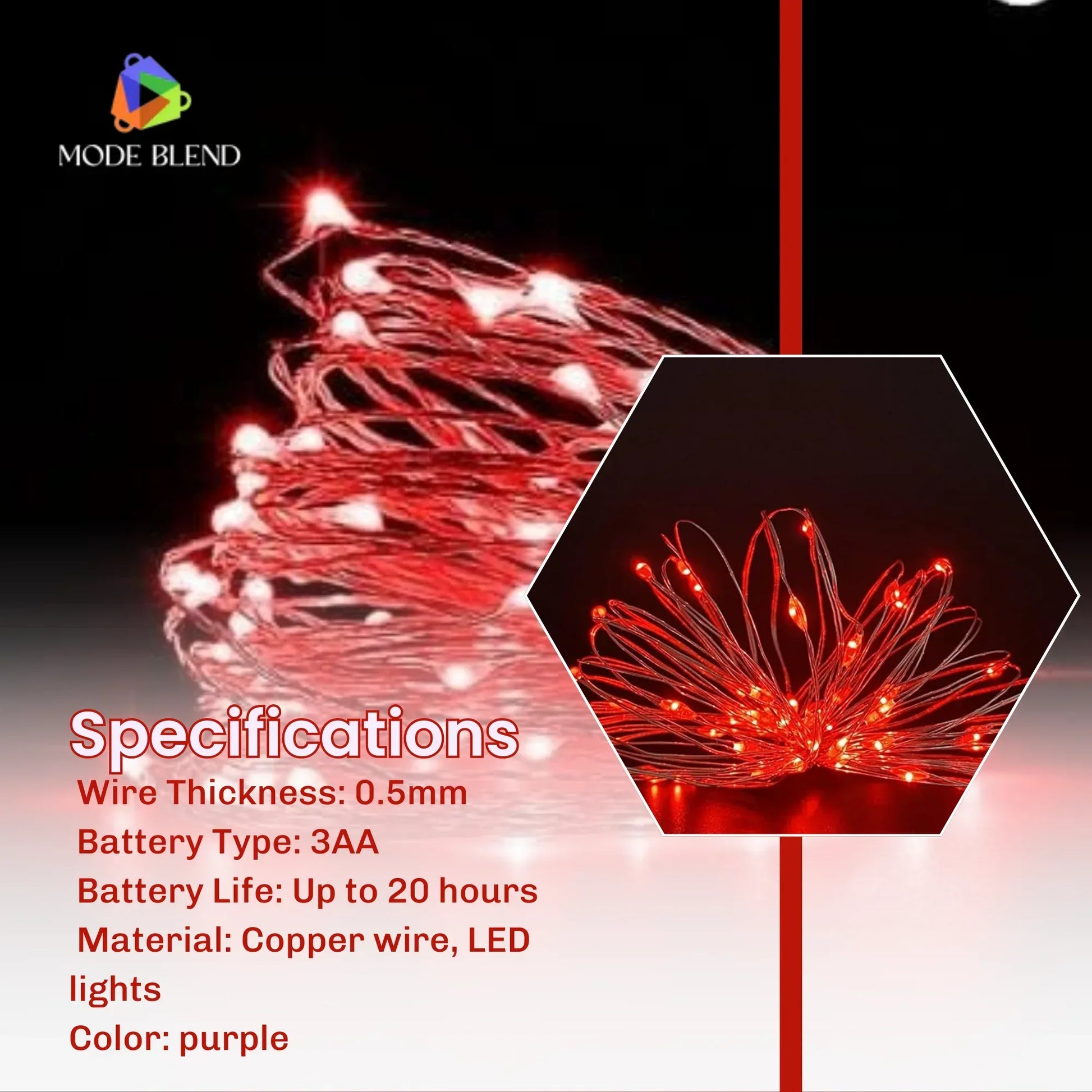 LED Copper Wire String Lights Mini 3AA Battery Operated/Powered Copper Wire LED Firefly Lights for Bedroom Decoration Wedding Home Christmas Parties Holiday (White, 5M - 50LED) [Energy Class A] - Mode Blend