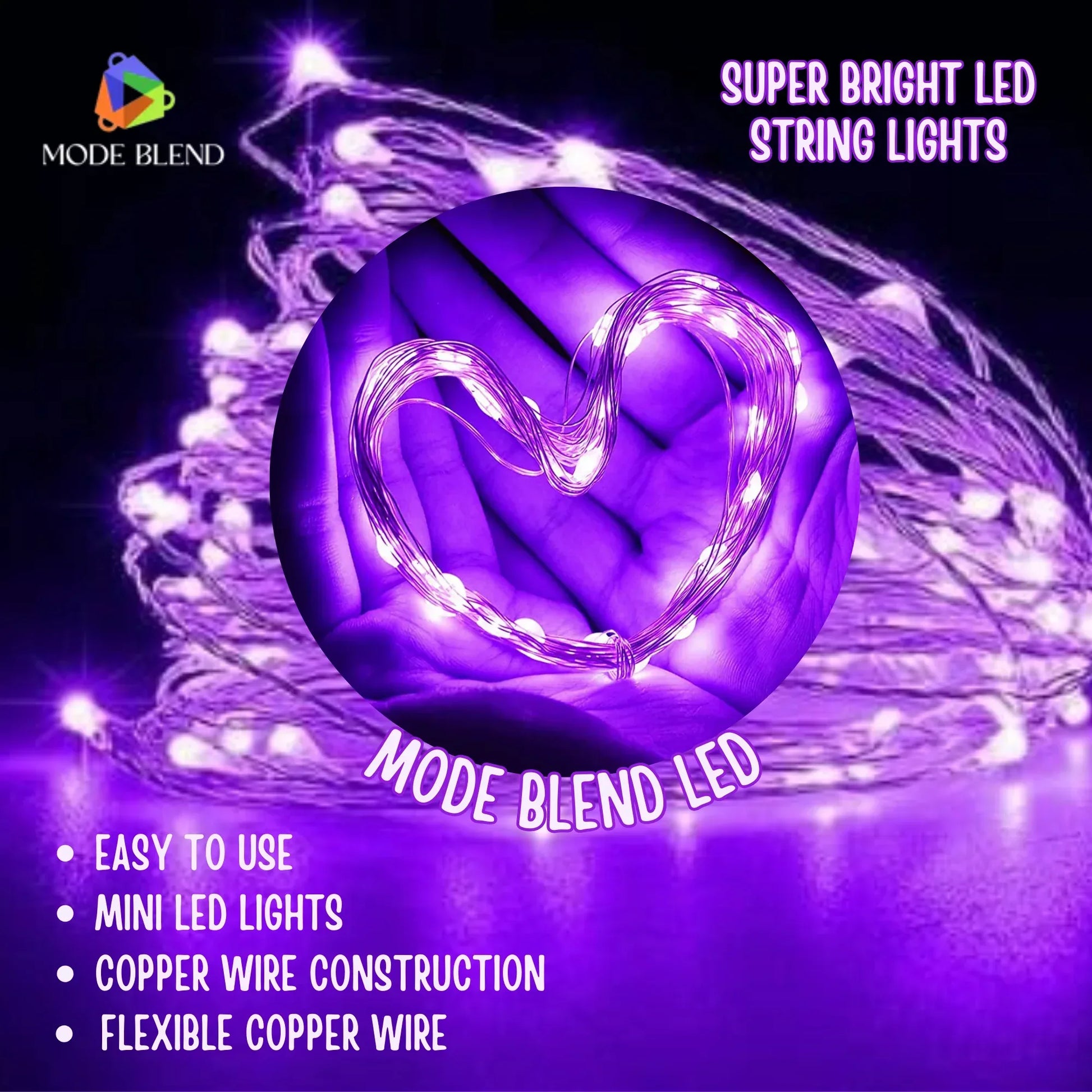 LED Copper Wire String Lights Mini 3AA Battery Operated/Powered Copper Wire LED Firefly Lights for Bedroom Decoration Wedding Home Christmas Parties Holiday (White, 5M - 50LED) [Energy Class A] - Mode Blend