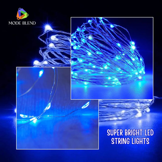 LED Copper Wire String Lights Mini 3AA Battery Operated/Powered Copper Wire LED Firefly Lights for Bedroom Decoration Wedding Home Christmas Parties Holiday (White, 5M - 50LED) [Energy Class A] - Mode Blend