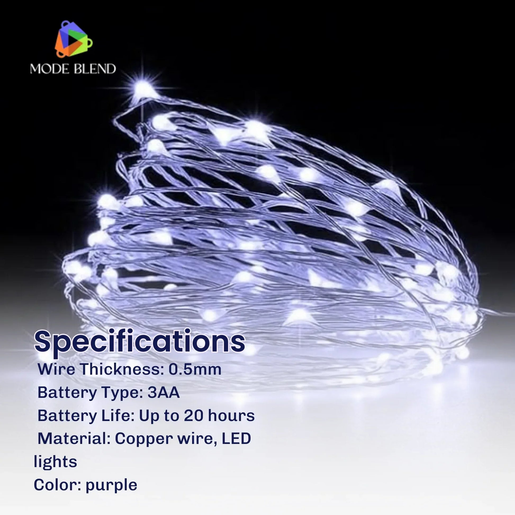 LED Copper Wire String Lights Mini 3AA Battery Operated/Powered Copper Wire LED Firefly Lights for Bedroom Decoration Wedding Home Christmas Parties Holiday (White, 5M - 50LED) [Energy Class A] - Mode Blend