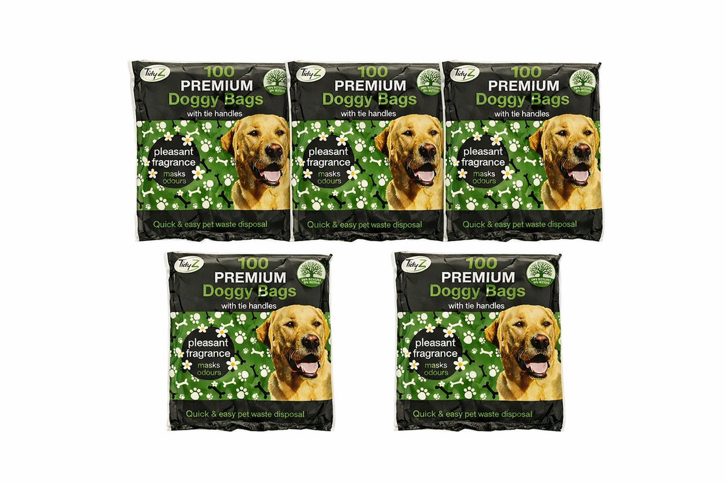 Tidyz Lemon Scented Premium Degradable Doggy Poo Bags with Strong Tie Handles, 5 Pack, 500 Bags - Perfect for your pet's poop clean-up - Mode Blend