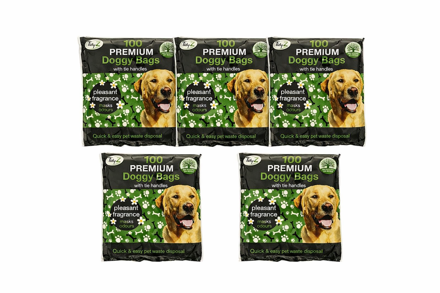 Tidyz Lemon Scented Premium Degradable Doggy Poo Bags with Strong Tie Handles, 5 Pack, 500 Bags - Perfect for your pet's poop clean-up - Mode Blend