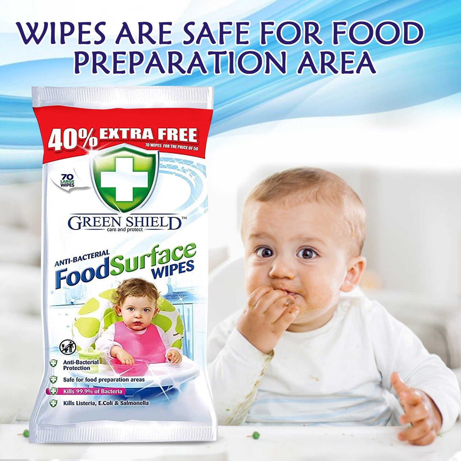 Convenient Mode Blend wipes for cleaning and protecting food preparation areas