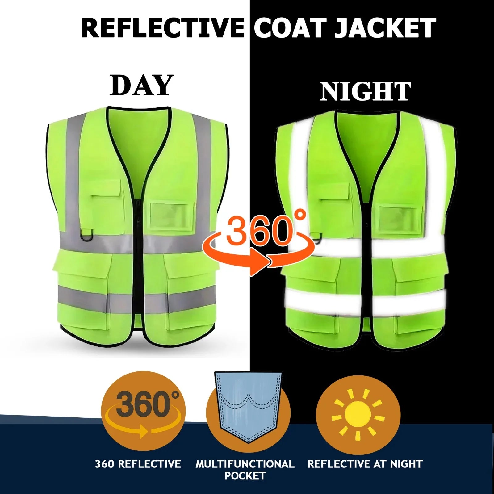 High Visibility Reflective Safety Vest, Work Waistcoat with Reflective Tape Strips for Road Construction & Safety Use - Mode Blend