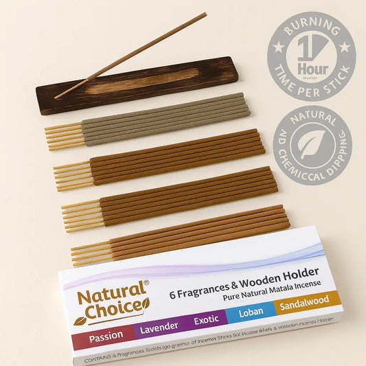 6 Fragrance Gift Pack with Burner – Passion, Rose, Lavender, Exotic, Loban & Sandalwood – Aromatherapy Incense Gift Set for Home, Relaxation, Meditation & Gifting - Mode Blend