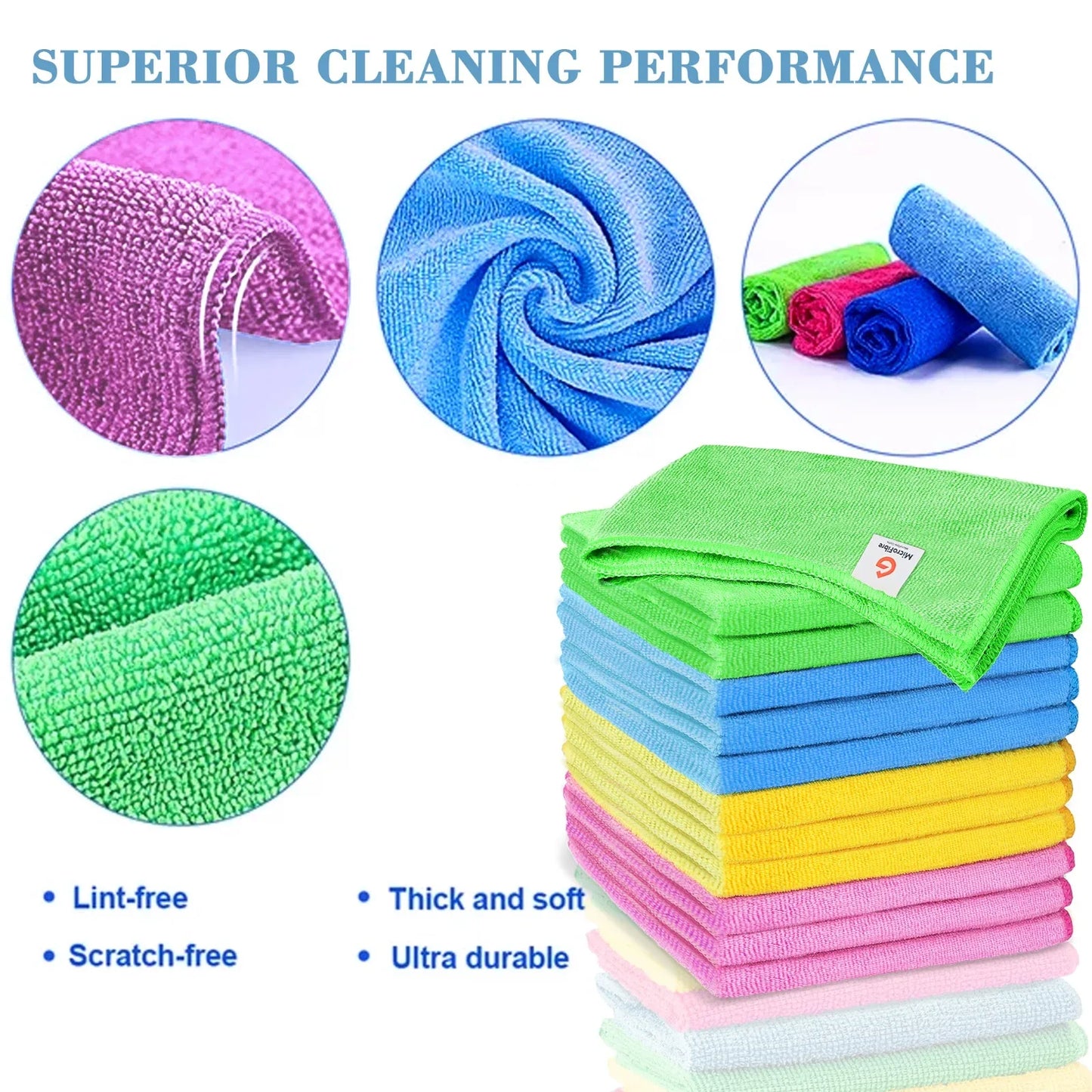 MODE BLEND Microfiber Cloth - Pack of 12 Ultra Soft Thick Highly Absorbent Lint Free Cleaning Cloths Reusable Cleaning Cloth Car Home All Surface 40x40cm (12 Pack Cloth With 2 Antibacterial Cleaning Surface Wipes) - Mode Blend