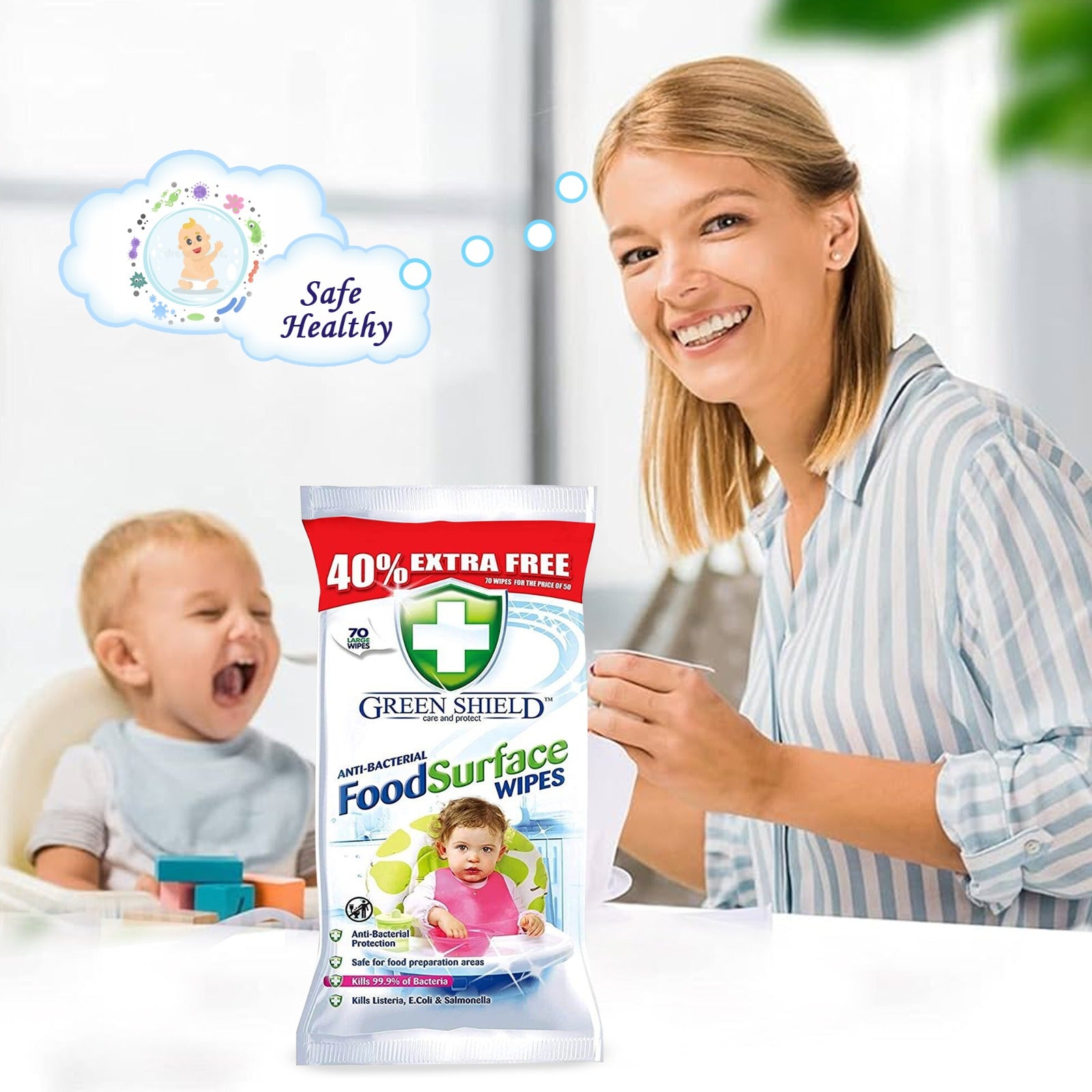 Eco-friendly antibacterial wipes for food surfaces by Mode Blend, 2 packs of 140 each