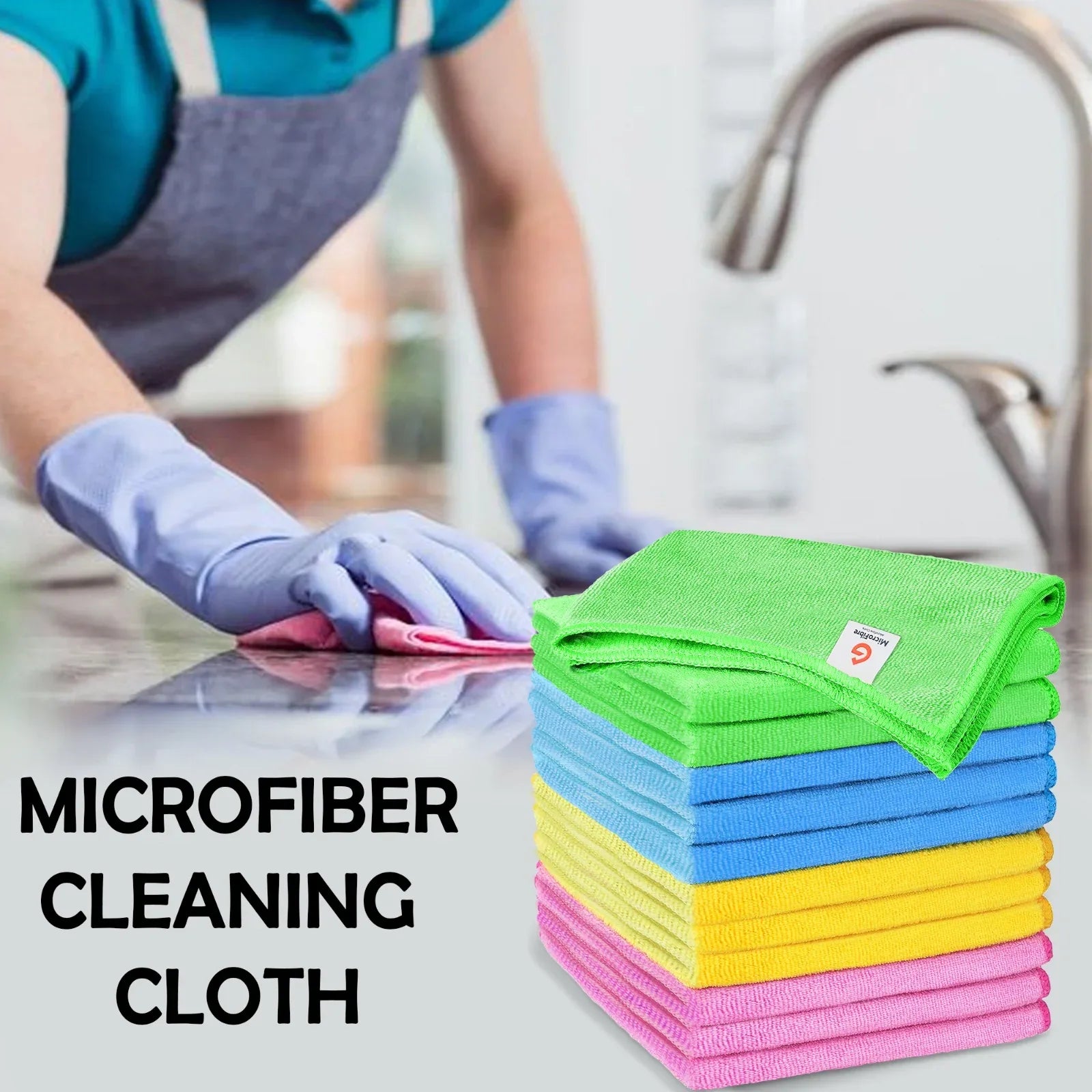 MODE BLEND Microfiber Cloth - Pack of 12 Ultra Soft Thick Highly Absorbent Lint Free Cleaning Cloths Reusable Cleaning Cloth Car Home All Surface 40x40cm (12 Pack Cloth With 2 Antibacterial Cleaning Surface Wipes) - Mode Blend