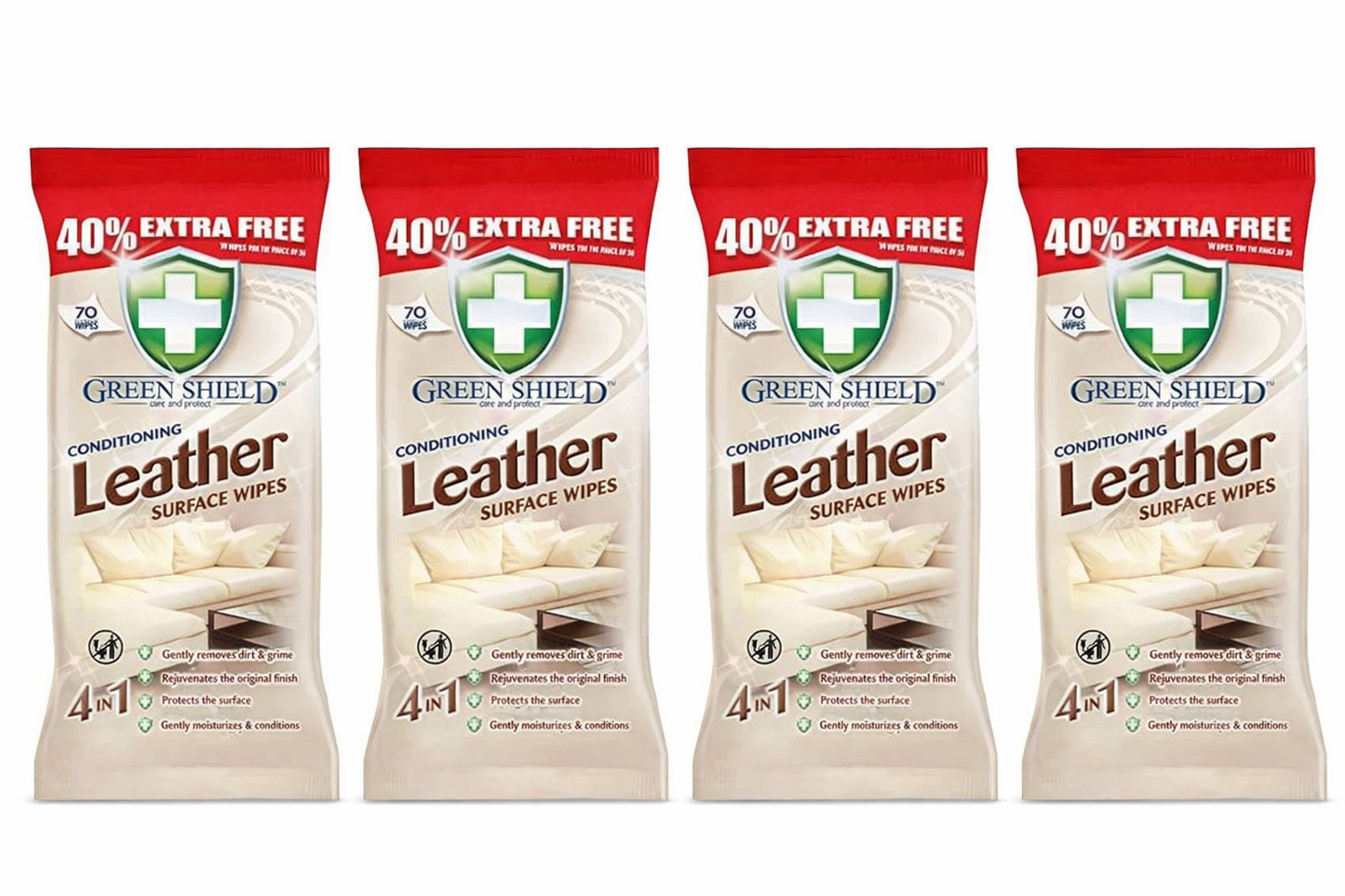 Green Shield Care & Protect Conditioning Leather Surface Wipes- Pack of 4 of 280 Wipes