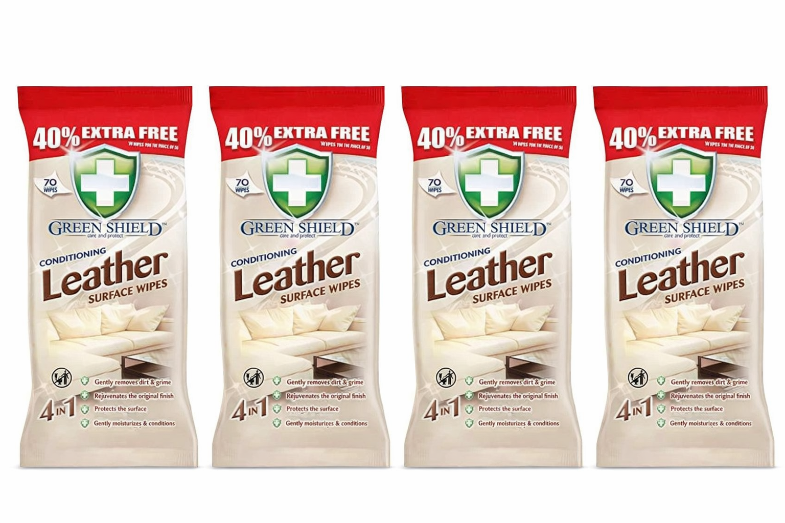 Green Shield Care & Protect Conditioning Leather Surface Wipes- Pack of 4 of 280 Wipes