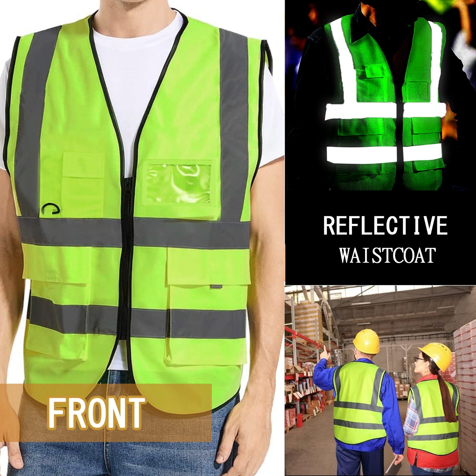 Close-up of Mode Blend Hi-Vis Vest's phone pocket with secure closure for work essentials