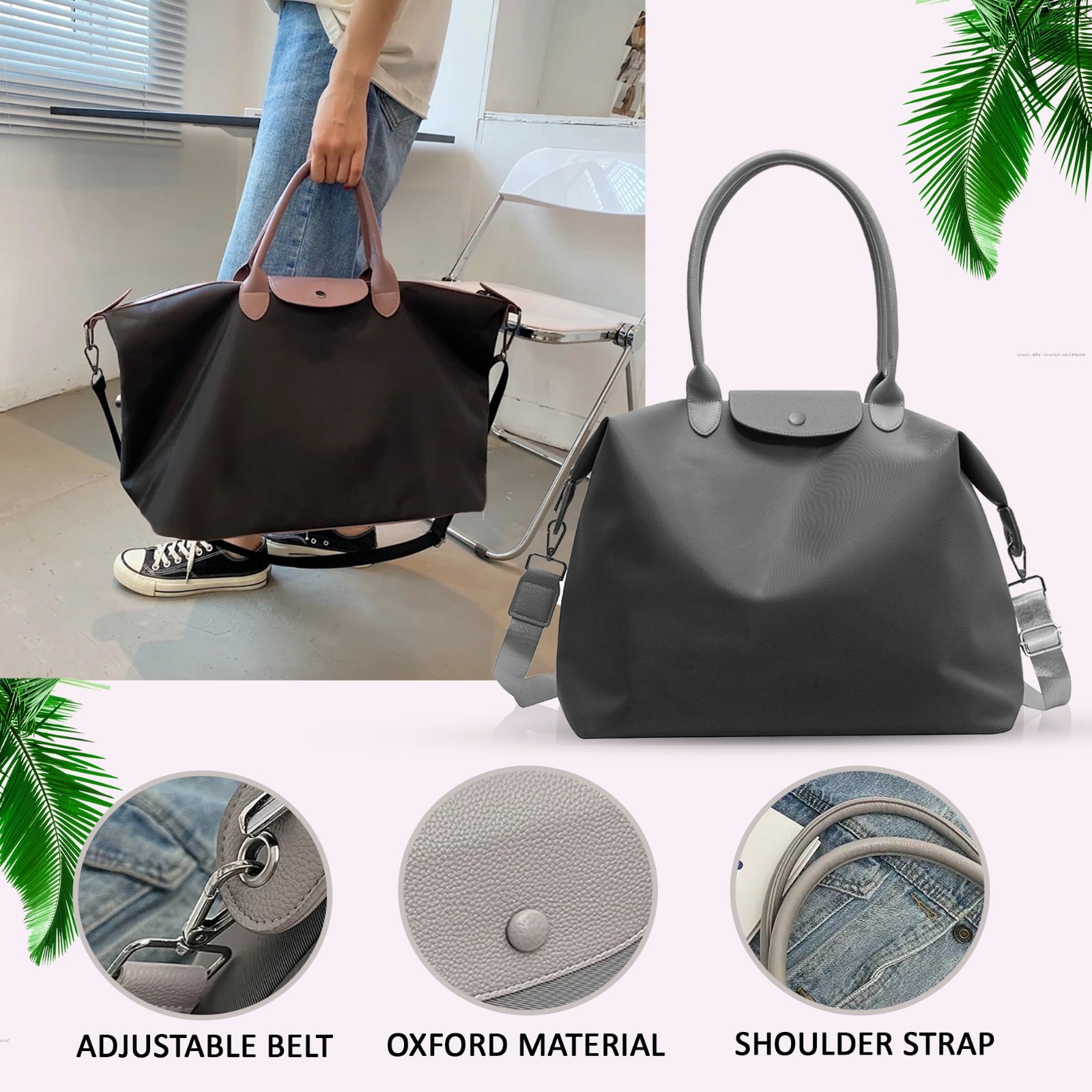 Fashionable Mode Blend waterproof shoulder bag, ideal for business and leisure travel, made from lightweight Oxford fabric