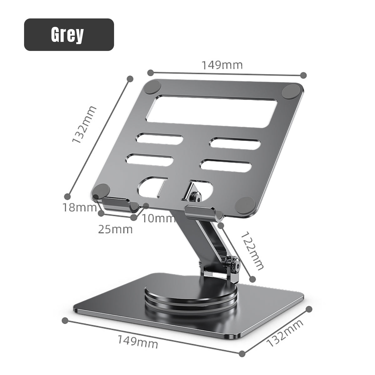 ModeBlend adjustable laptop stand with 360° rotating base in black and grey