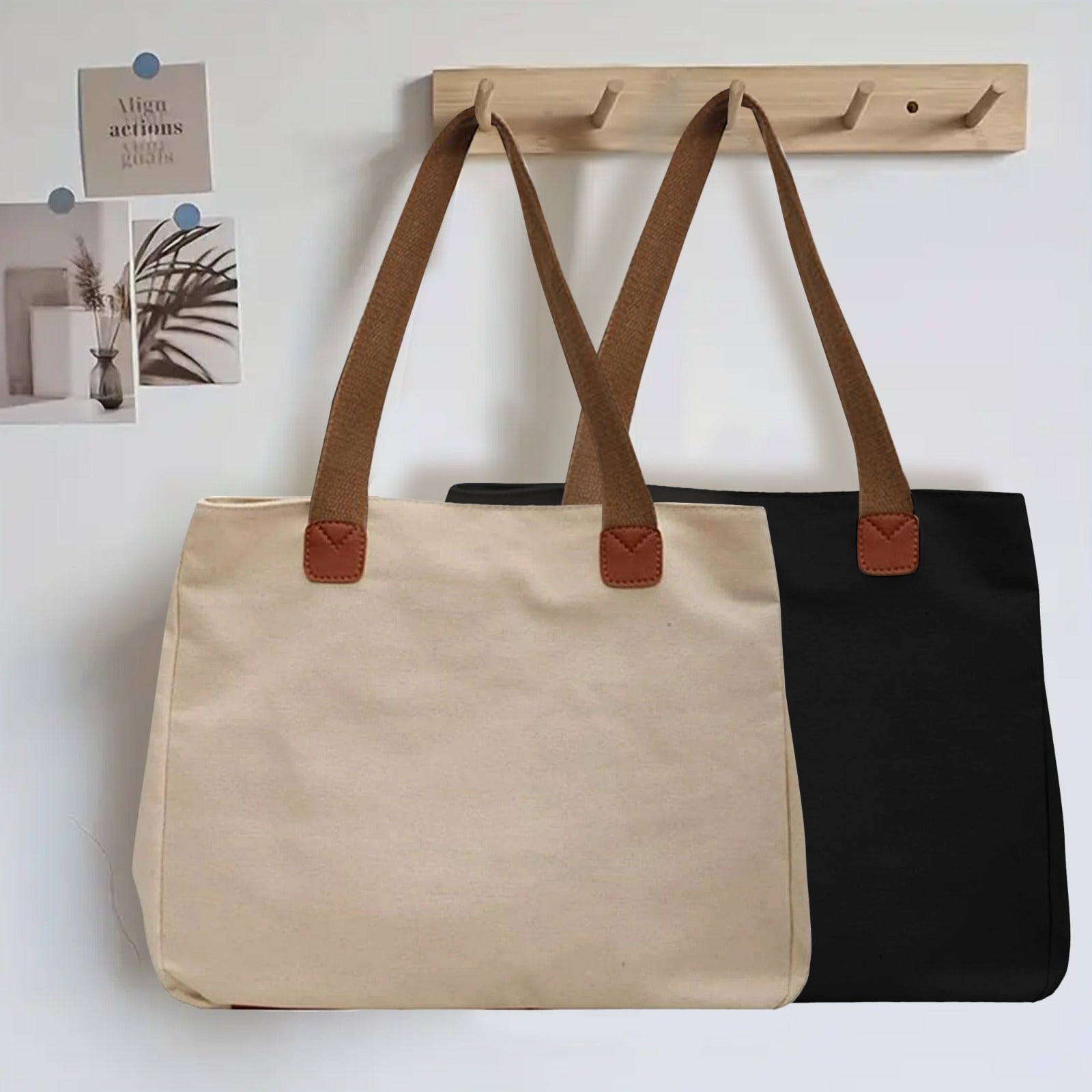 Canvas tote bag in neutral tones, ideal for travel, shopping, and daily errands