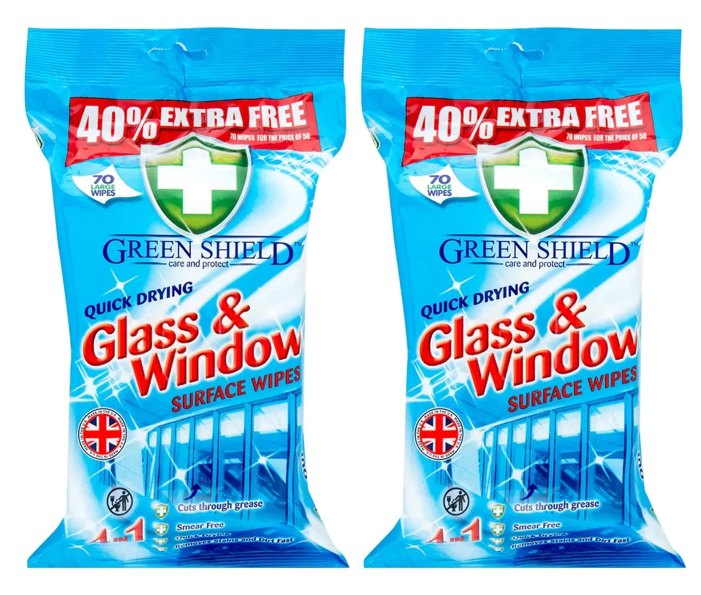 Green Shield Care & Protect Glass & Window Surface Wipes, 2 Packs of 140 Wipes - Mode Blend