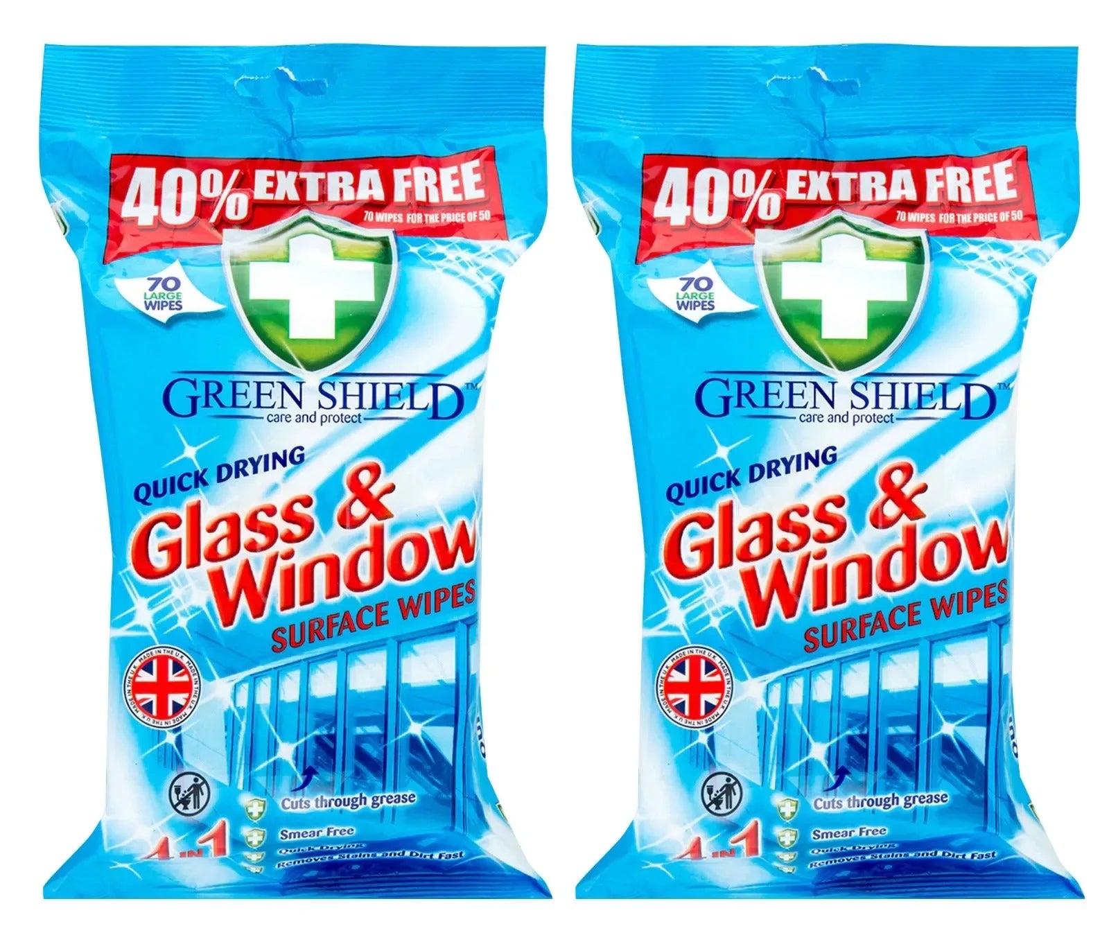 Green Shield Care & Protect Glass & Window Surface Wipes, 2 Packs of 140 Wipes - Mode Blend