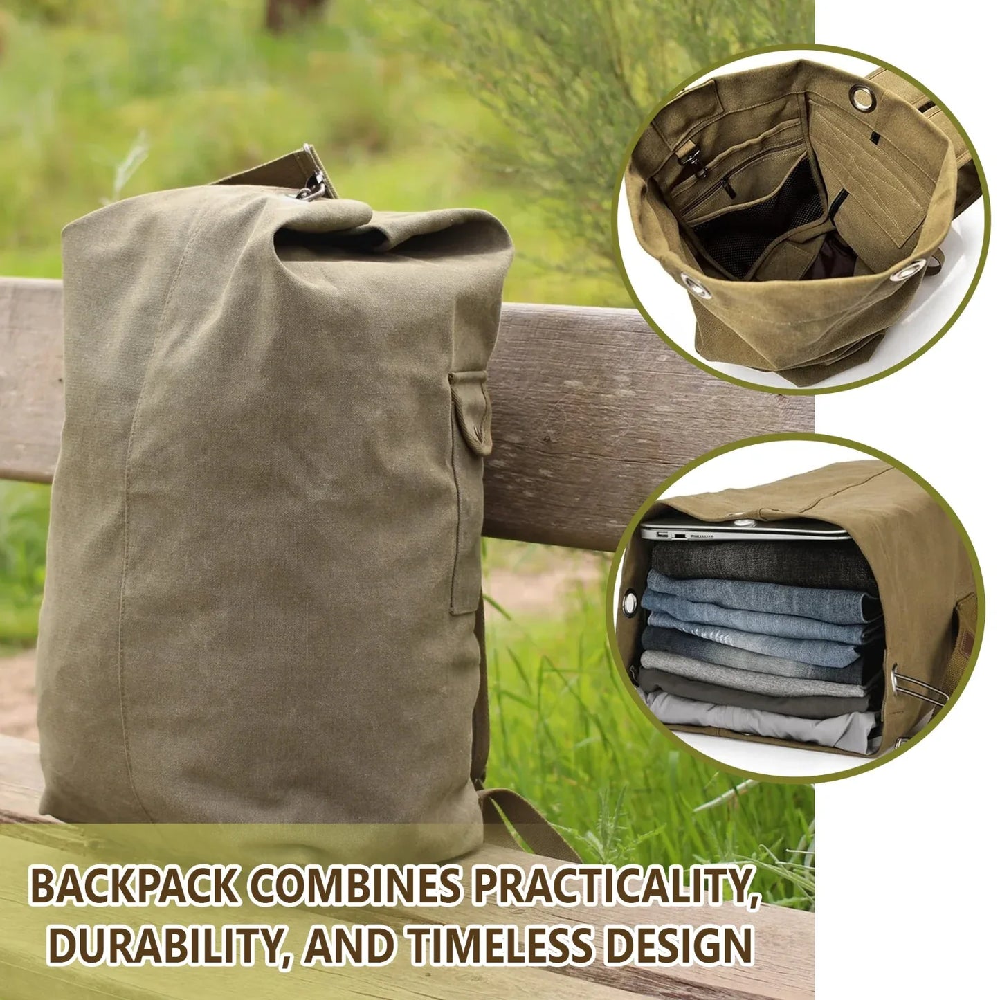 Military Duffel Bag Top Load Double Strap Army Travel Tactical Canvas Backpack for Outdoor 30L - Mode Blend