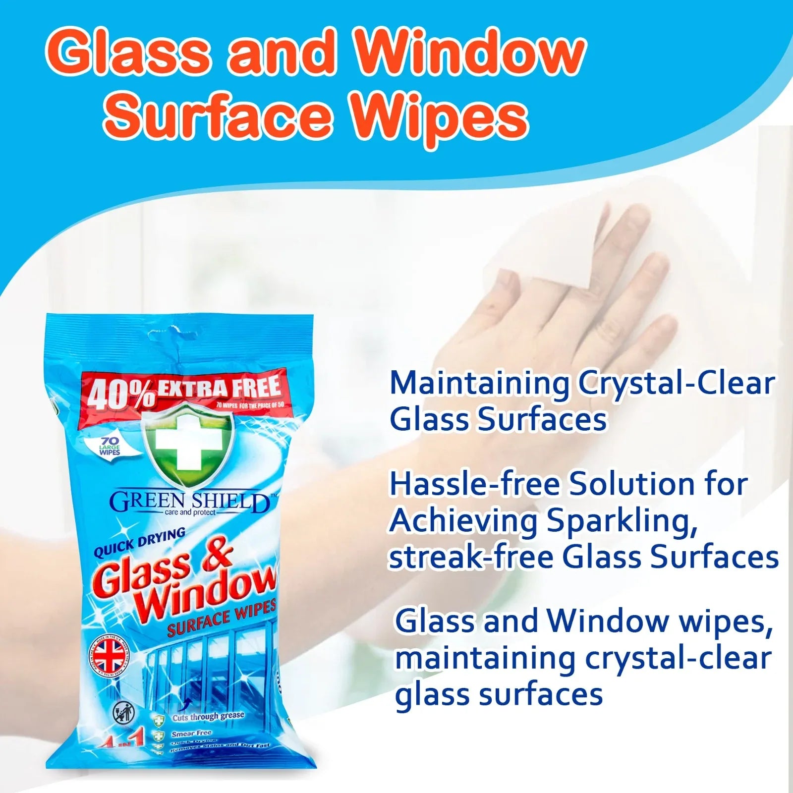 Green Shield Care & Protect Glass & Window Surface Wipes, 2 Packs of 140 Wipes - Mode Blend
