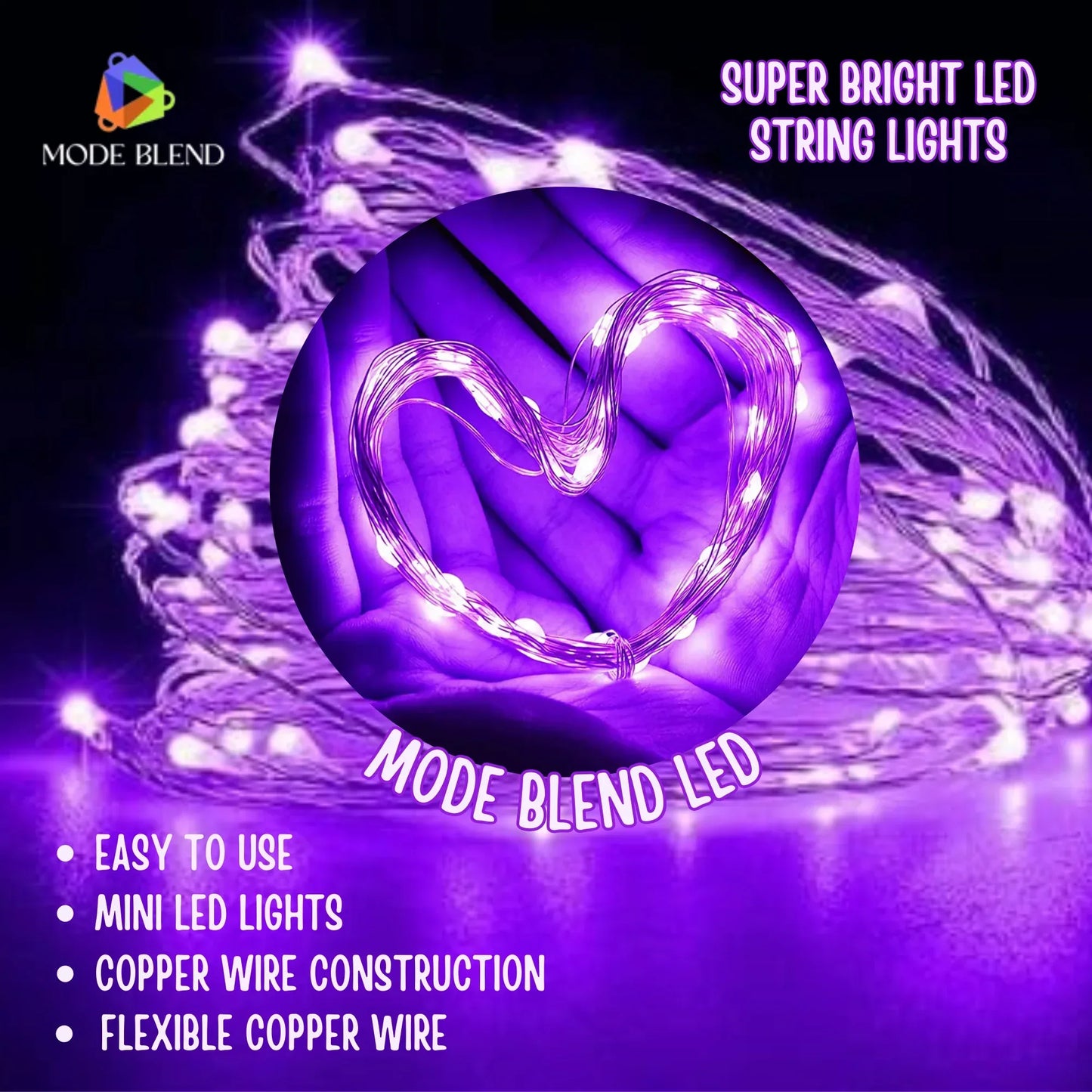 LED Copper Wire String Lights Mini 3AA Battery Operated/Powered Copper Wire LED Firefly Lights for Bedroom Decoration Wedding Home Christmas Parties Holiday (White, 5M - 50LED) [Energy Class A] - Mode Blend