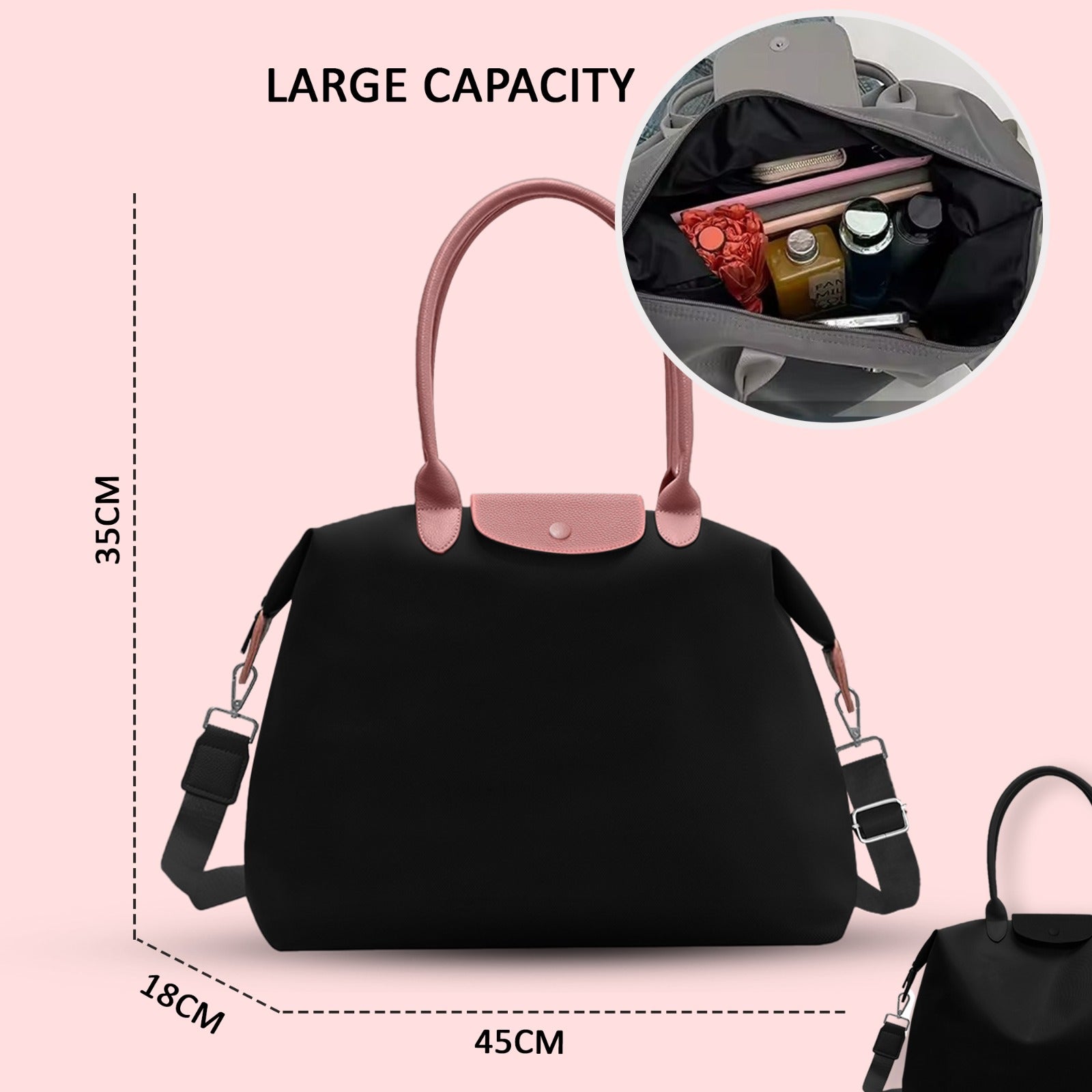 Lightweight waterproof Oxford travel shoulder bag for women, perfect for holidays and business trips