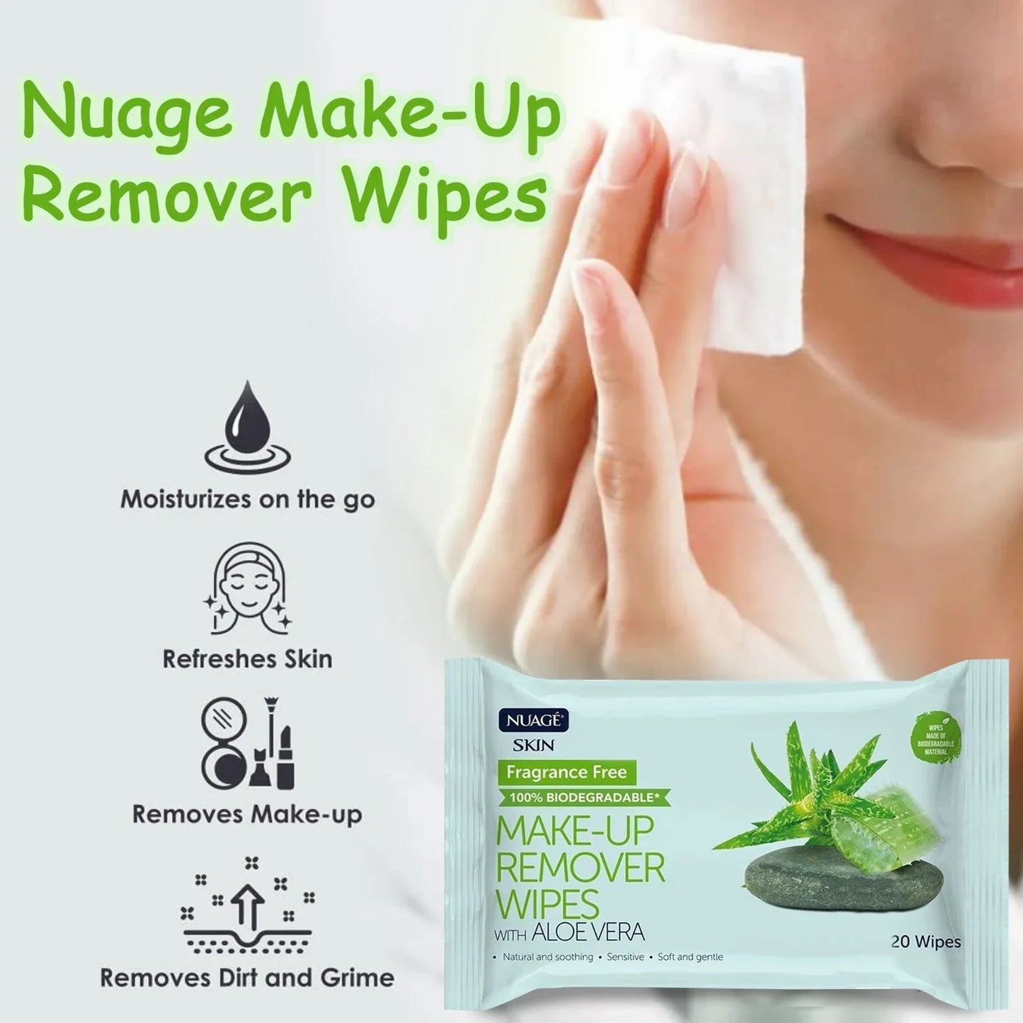 Makeup Remover Wipes with Aloe Vera, Effective Hydrating Face Wipes with Organic Aloe Vera Twin Pack of 80 Wipes, 2 pack - Mode Blend