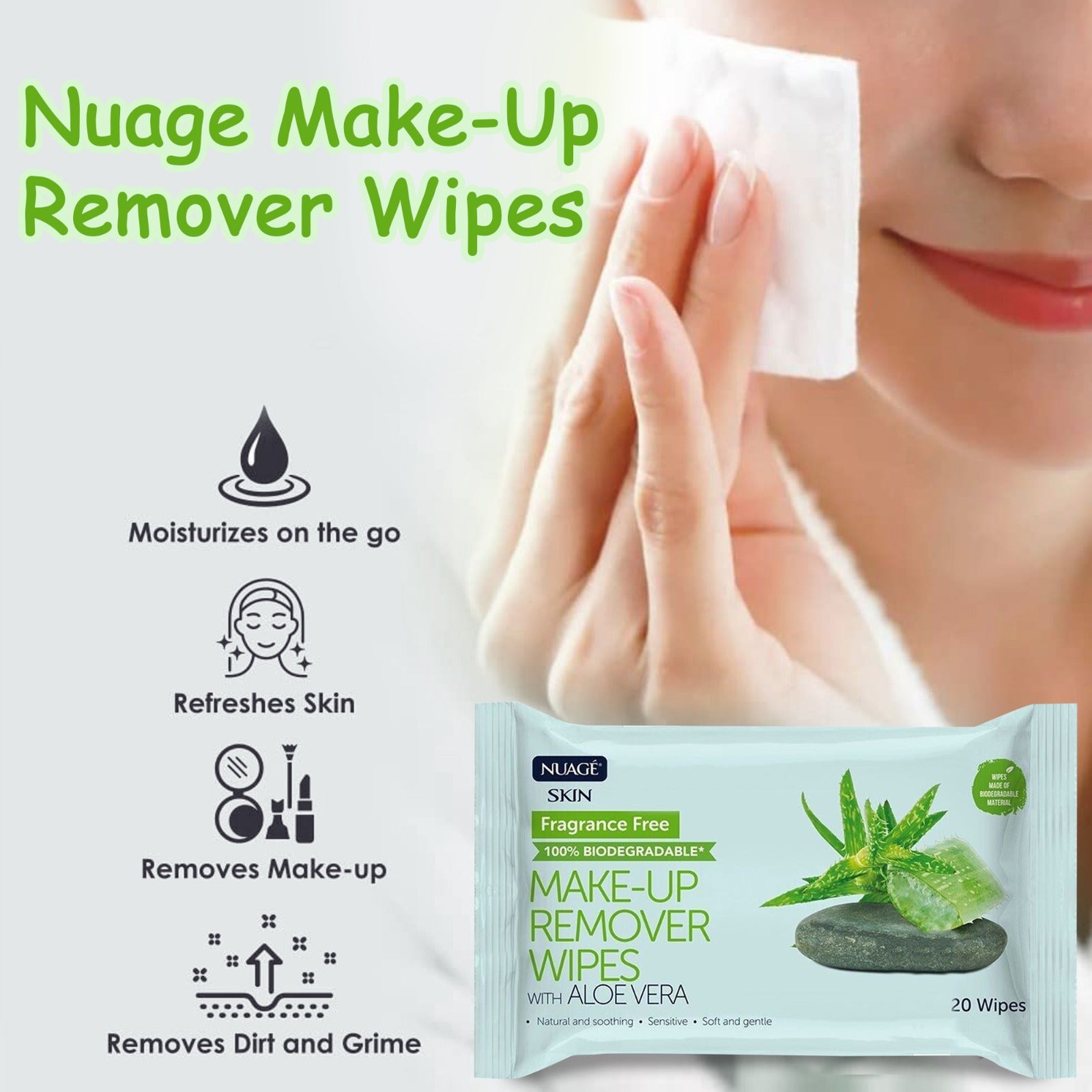 Mode Blend Aloe Vera Makeup Remover Wipes - Twin Pack of 80 Wipes for Gentle and Hydrating Skin Care. Removes Makeup Effectively with Organic Aloe Vera