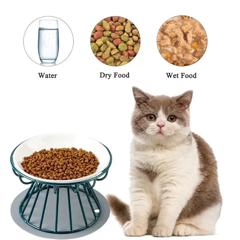 Mode Blend Pet Ceramic Bowl with Elevated Stand - Dog & Cat Feeding Dish, Snack Plate, Neck Protector, Nordic Style - Mode Blend