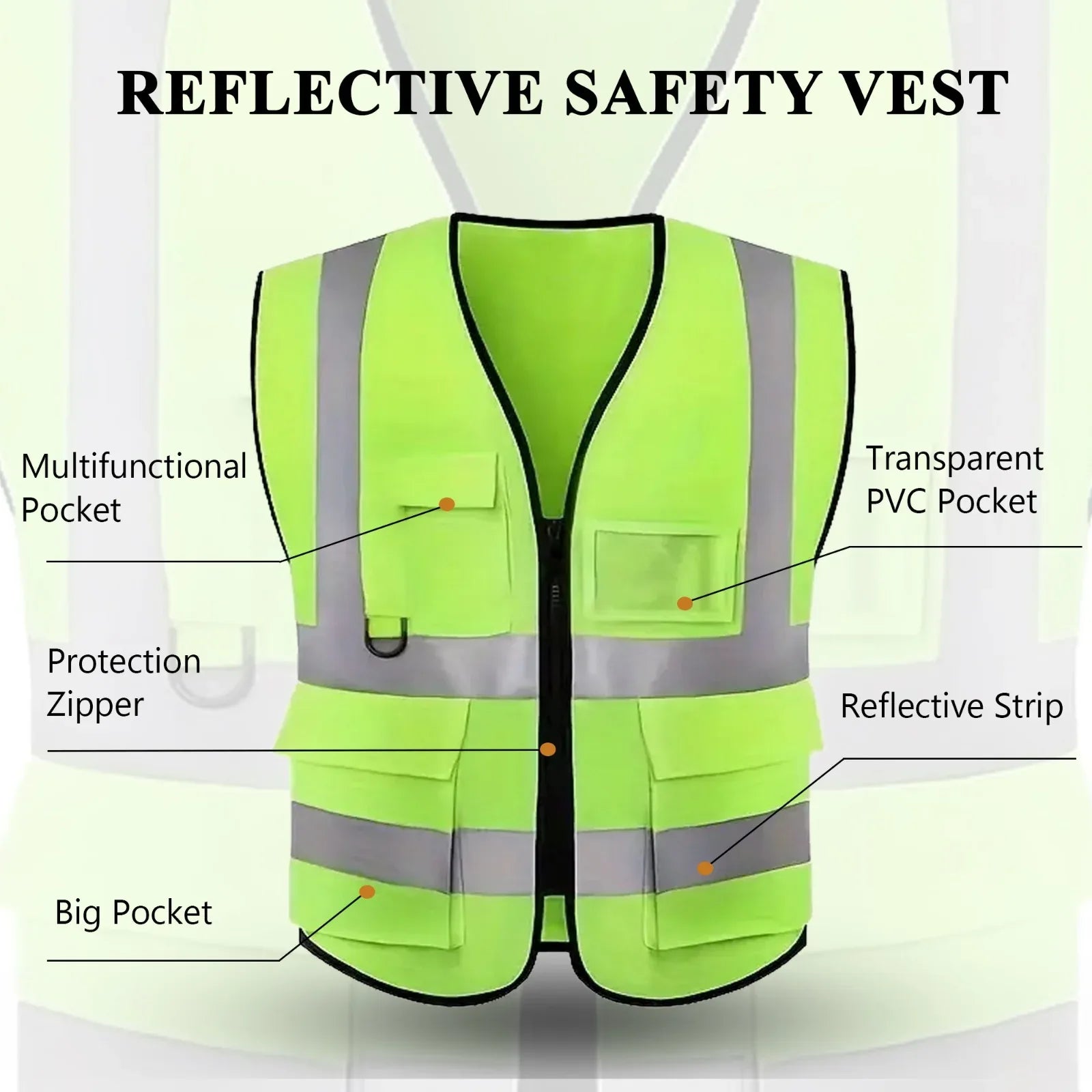 High Visibility Reflective Safety Vest, Work Waistcoat with Reflective Tape Strips for Road Construction & Safety Use - Mode Blend