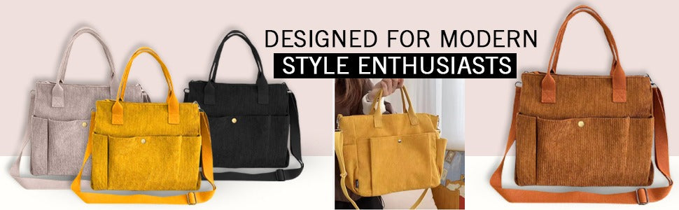 Stylish Mode Blend Corduroy Canvas Side Bag & Crossbody Tote in brown, designed for college, work, travel, and daily use. The bag features an adjustable strap, spacious interior, and durable canvas fabric, ideal for everyday activities. Available in a versatile design, perfect for any occasion