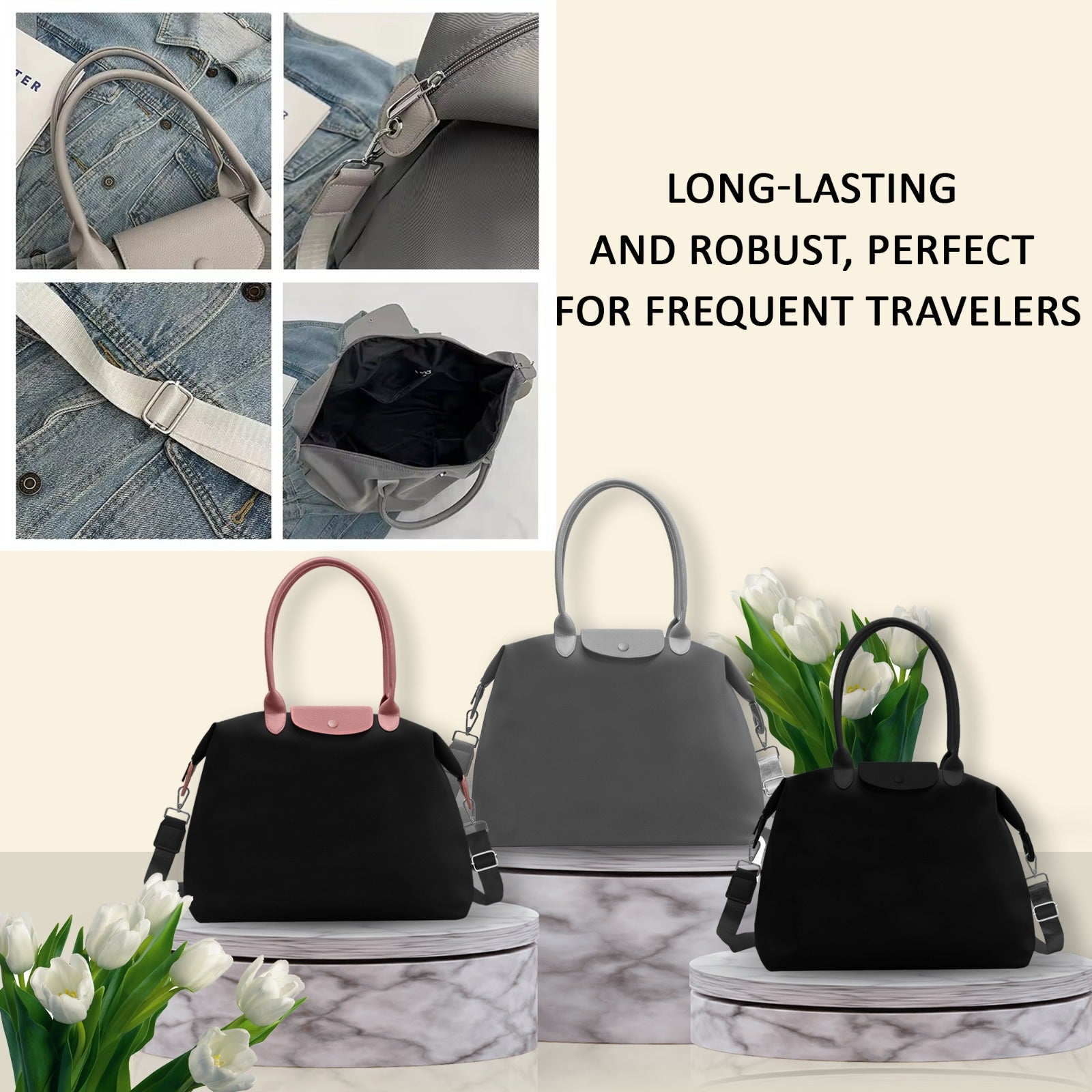 Mode Blend durable Oxford travel shoulder bag, ideal for women who need a lightweight, waterproof option for their trips