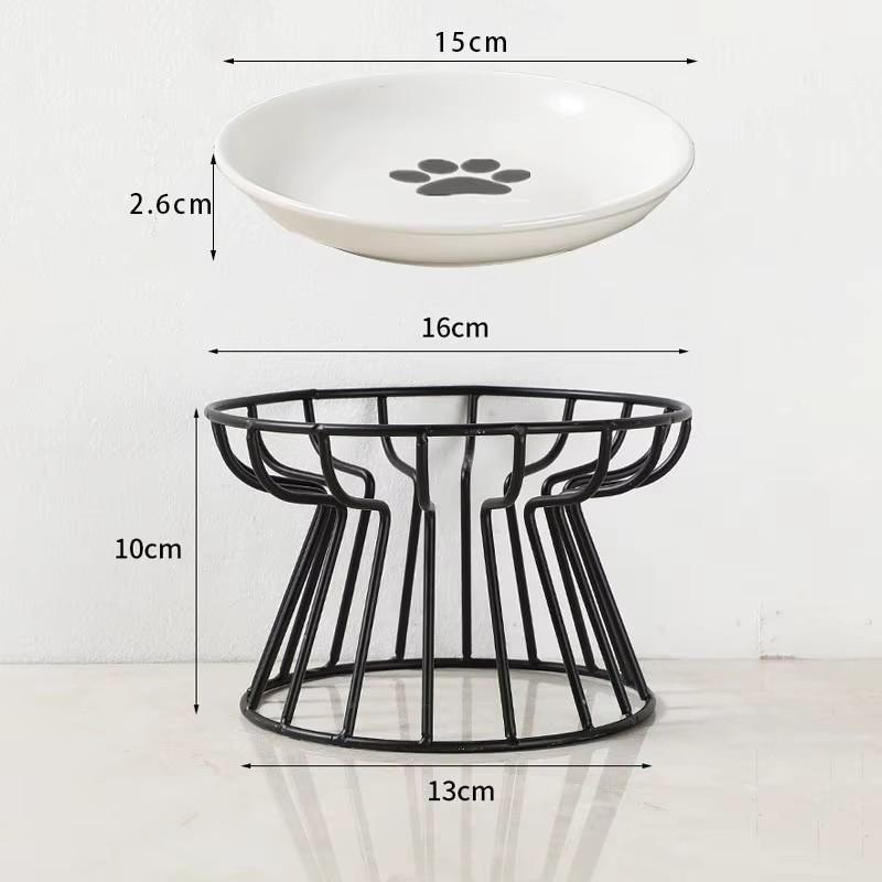 White ceramic pet bowl with wooden stand in Nordic style, ideal for small pets