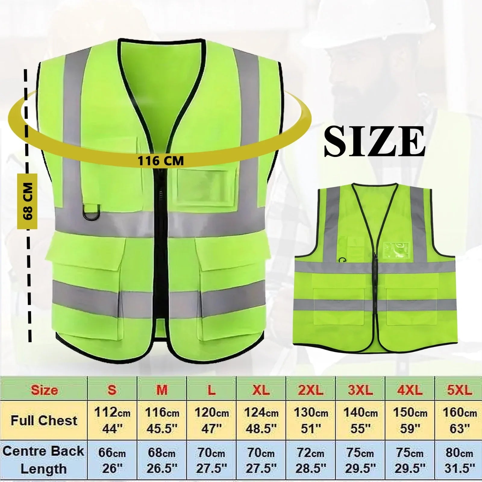 High Visibility Reflective Safety Vest, Work Waistcoat with Reflective Tape Strips for Road Construction & Safety Use - Mode Blend