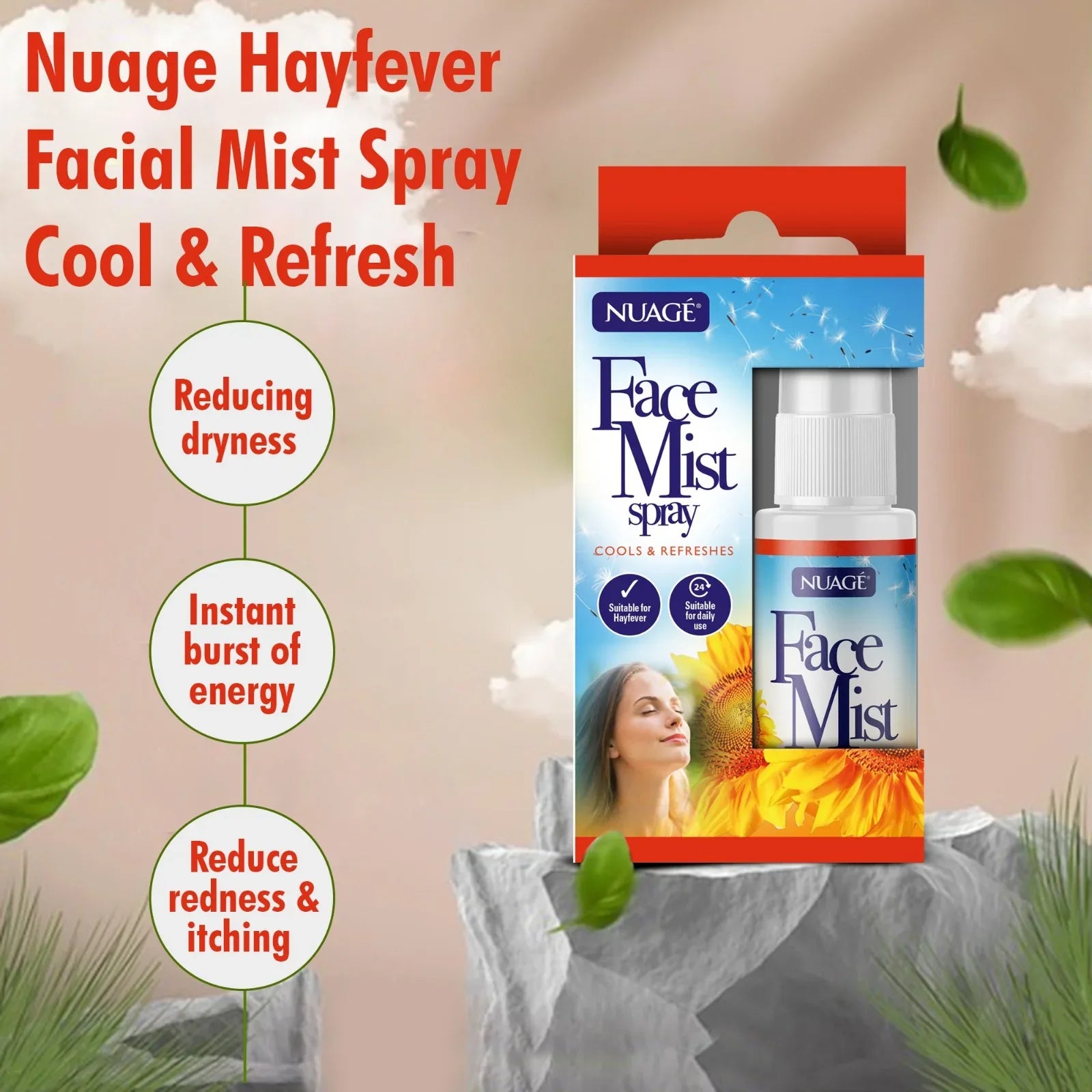 Mode Blend Nuage Hayfever Facial Mist Spray Cool & Refresh, 2 Pack, 15ml - Mode Blend