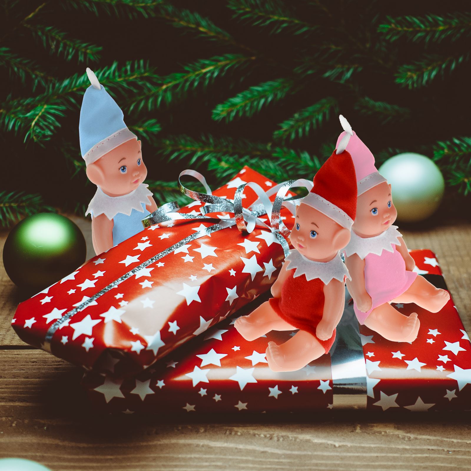 Elves Behavin Badly Vinyl Baby Elf Red Outfit, 5" Christmas Decoration Dolls, 5-Pack