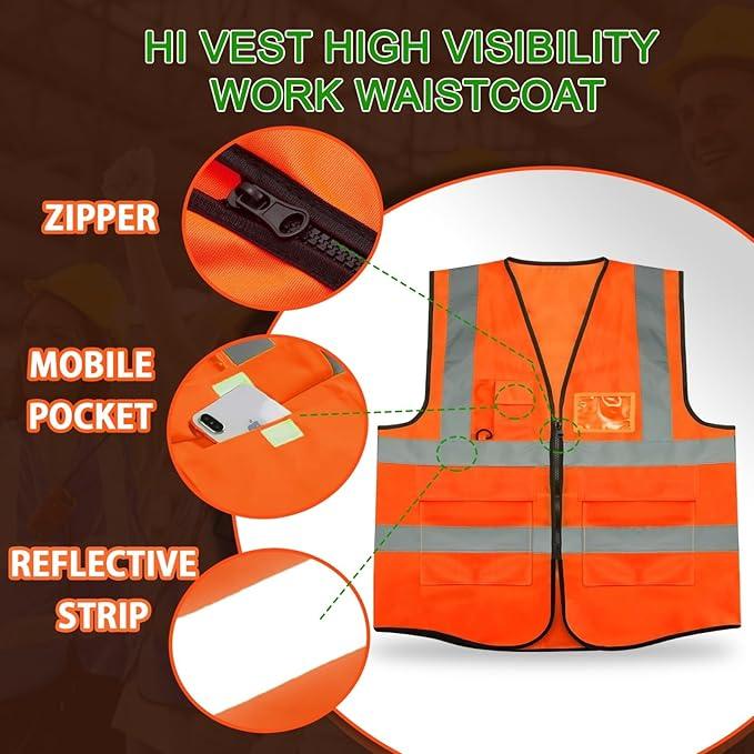 High Visibility Reflective Safety Vest, Work Waistcoat with Reflective Tape Strips for Road Construction & Safety Use - Mode Blend