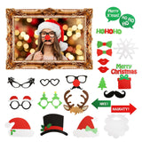 Christmas Festive Photobooth Selfie Frame & Props Set – 24 Pieces + Large Photo Frame | Kids & Adults Party Decorations | Elf, Santa & Holiday Theme Photo Booth Kit - Mode Blend