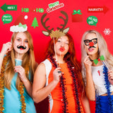 Christmas Festive Photobooth Selfie Frame & Props Set – 24 Pieces + Large Photo Frame | Kids & Adults Party Decorations | Elf, Santa & Holiday Theme Photo Booth Kit - Mode Blend