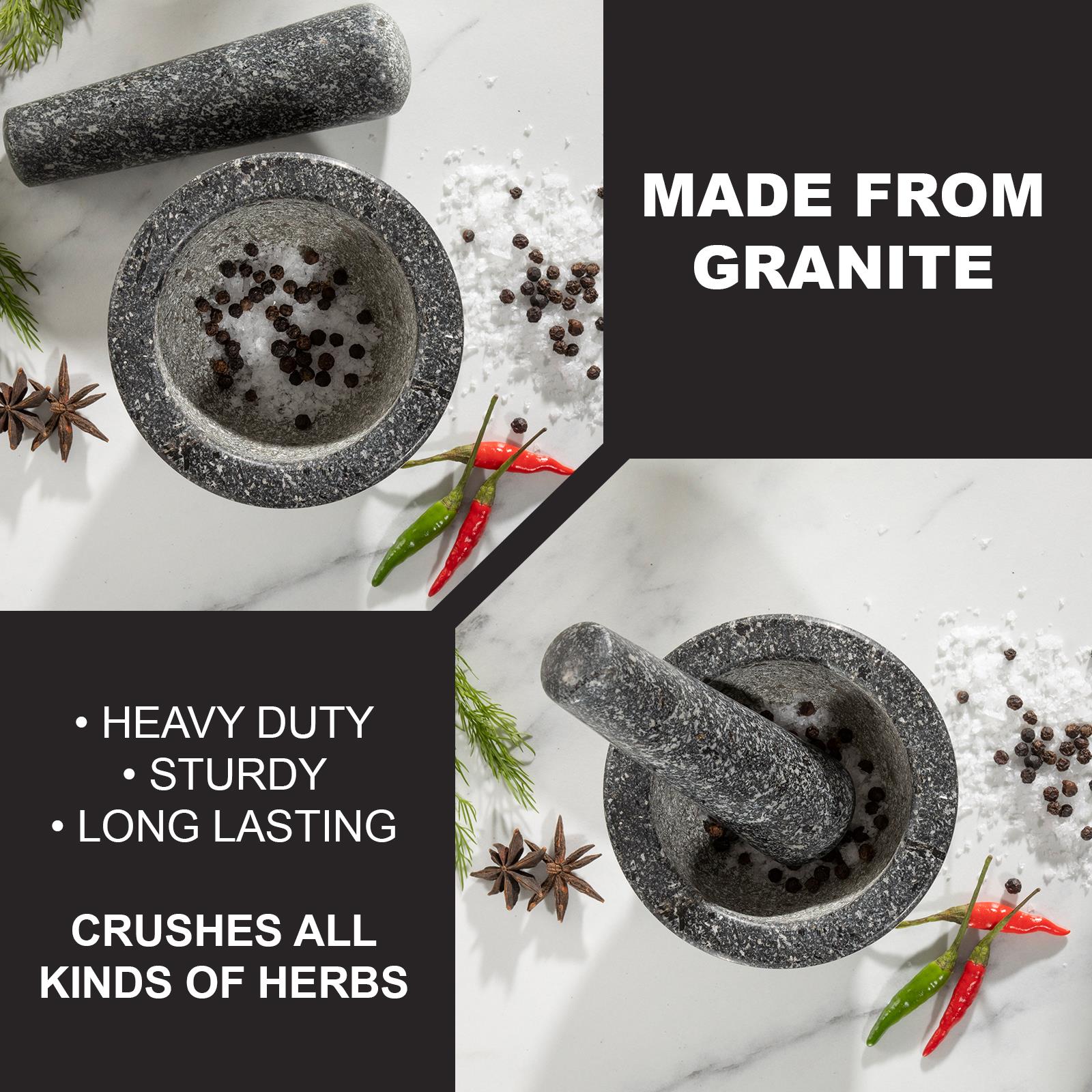 Solid Granite Pestle & Mortar Set – Heavy Duty Stone Grinder & Crusher for Herbs, Spices, Nuts & Coffee Beans (Non-Slip, Handcrafted)