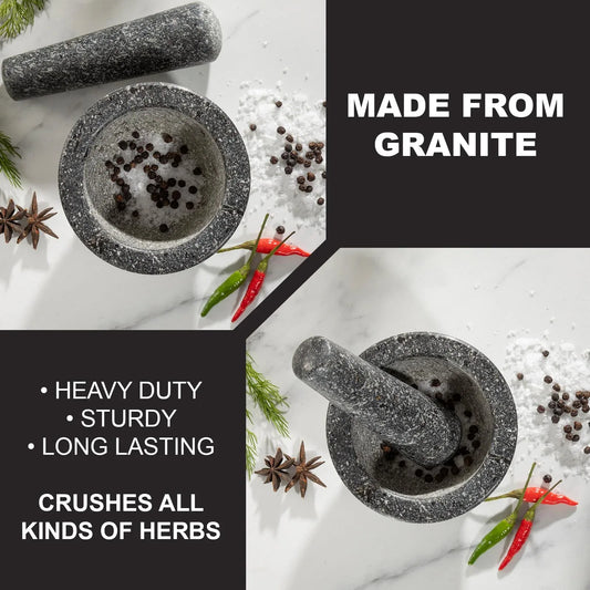 Solid Granite Pestle & Mortar Set – Heavy Duty Stone Grinder & Crusher for Herbs, Spices, Nuts & Coffee Beans (Non-Slip, Handcrafted) - Mode Blend