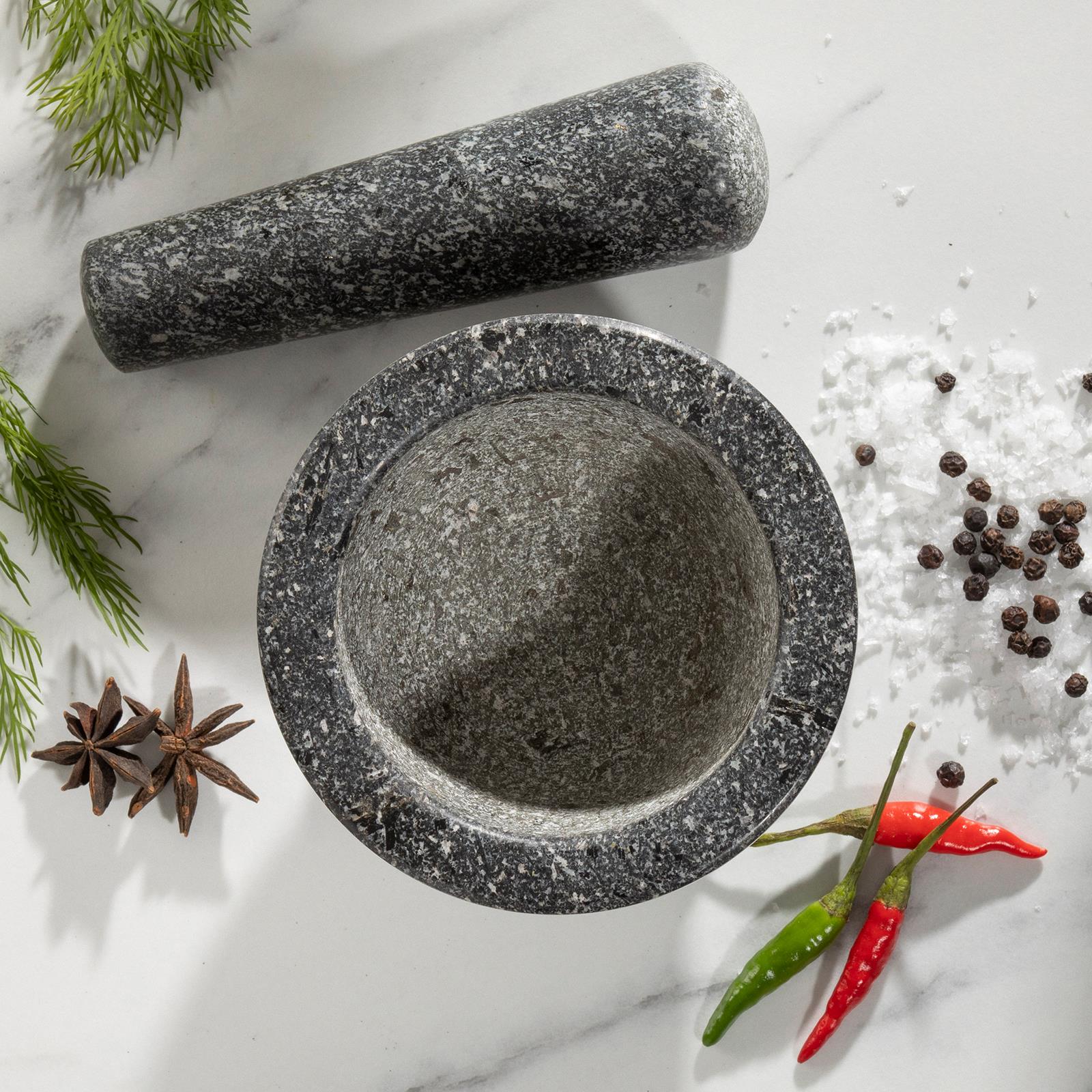 Solid Granite Pestle & Mortar Set – Heavy Duty Stone Grinder & Crusher for Herbs, Spices, Nuts & Coffee Beans (Non-Slip, Handcrafted)