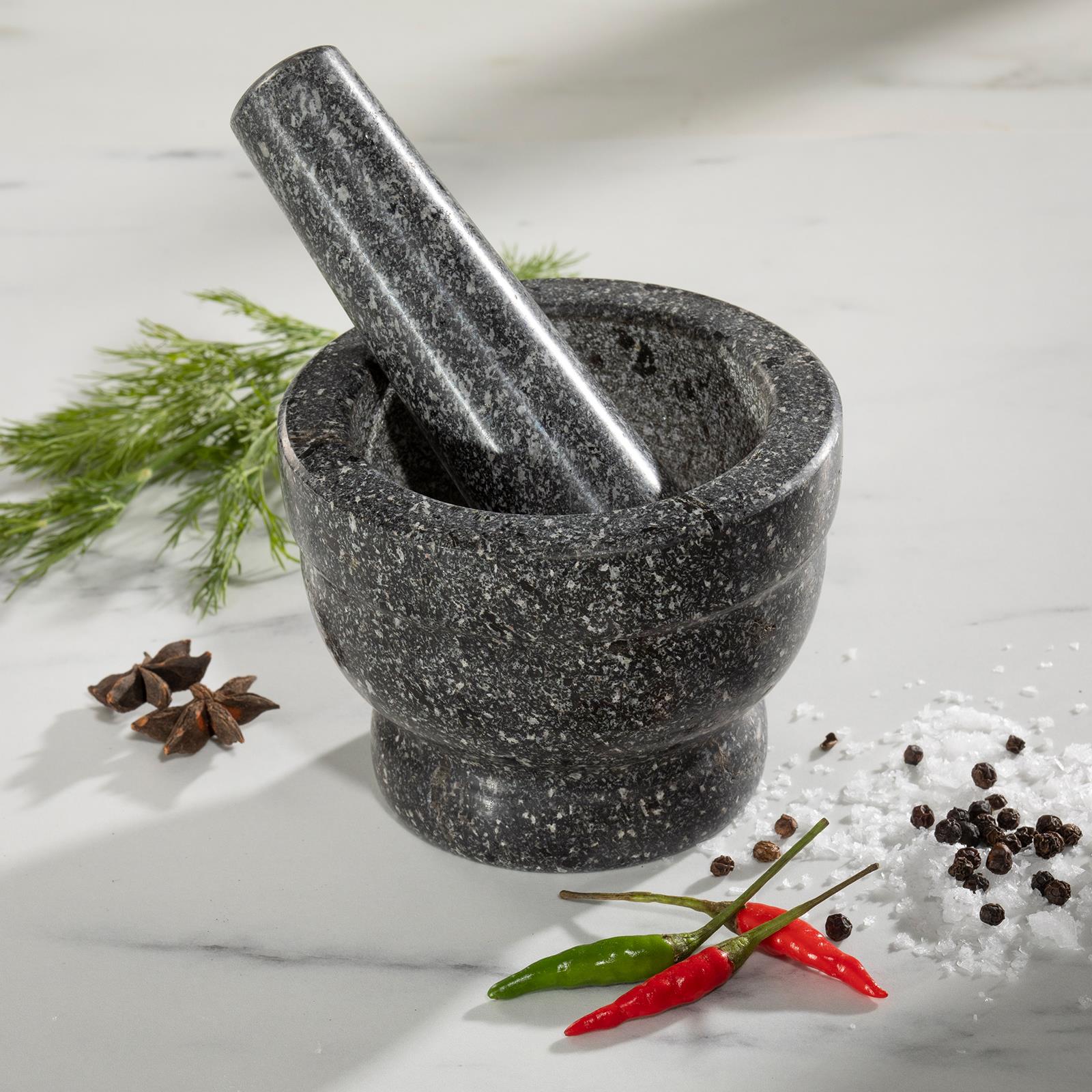 Solid Granite Pestle and Mortar Set Kitchen Grinder Crusher for Herbs Spices Nuts Coffee