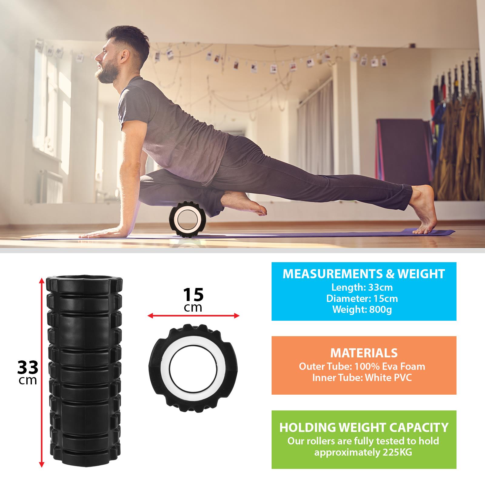 Foam Fitness Roller (30cm x 13cm) – High-Density EVA Massage Roller for Deep Tissue Muscle Recovery, Gym Training & Pain Relief
