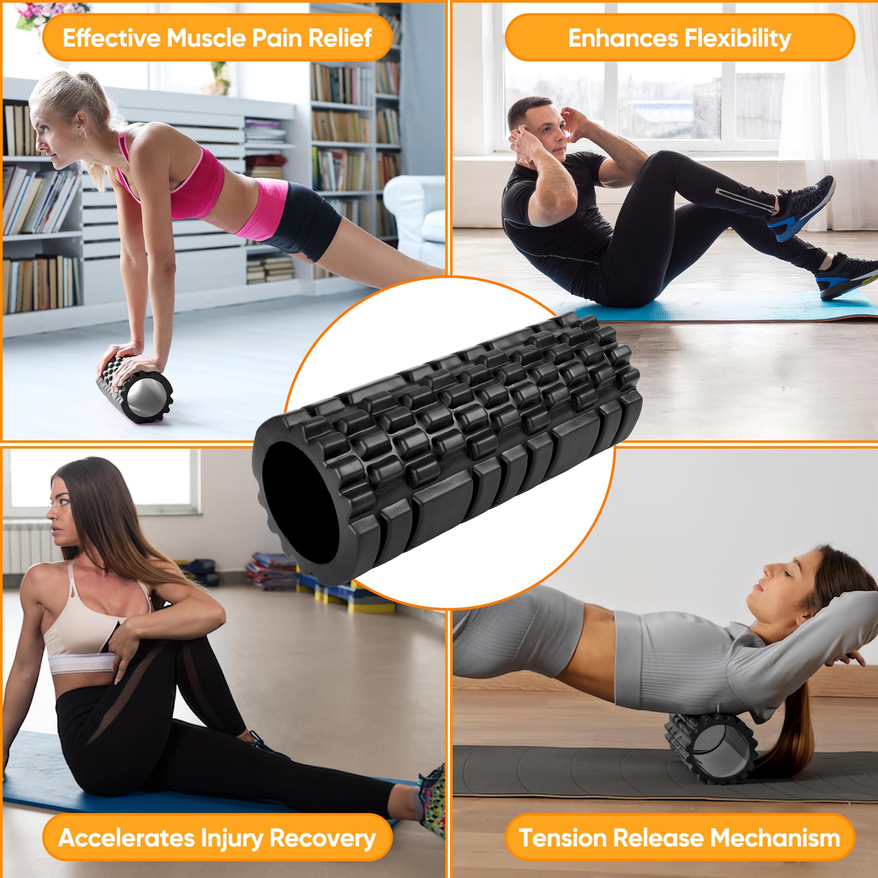 Foam Fitness Roller (30cm x 13cm) High-Density EVA Massage Tool for Muscle Recovery & Pain Relief